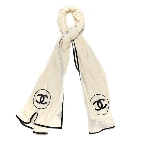 chanel scarf white and black|chanel cashmere silk cc scarf.